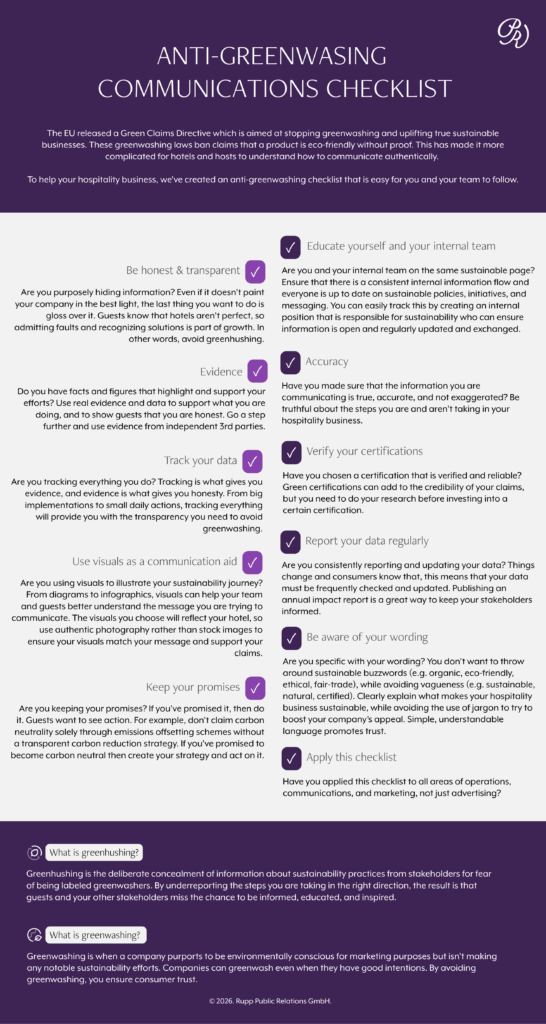 The greenwashing checklist preview created by Rupp Public Relations